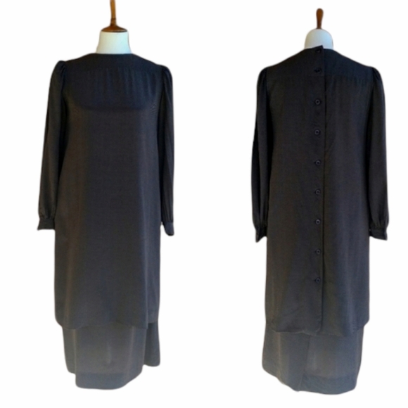 Vintage - Albert Nipon Brown and Black Chevron Silk Tunic & Skirt Set - Picture 4 of 15